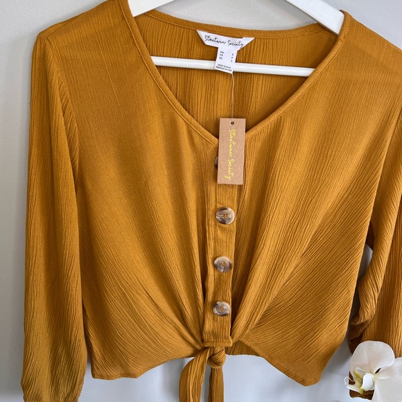 Full-sleeve summer blouse with a front knot (bow) - Picture 2 of 10